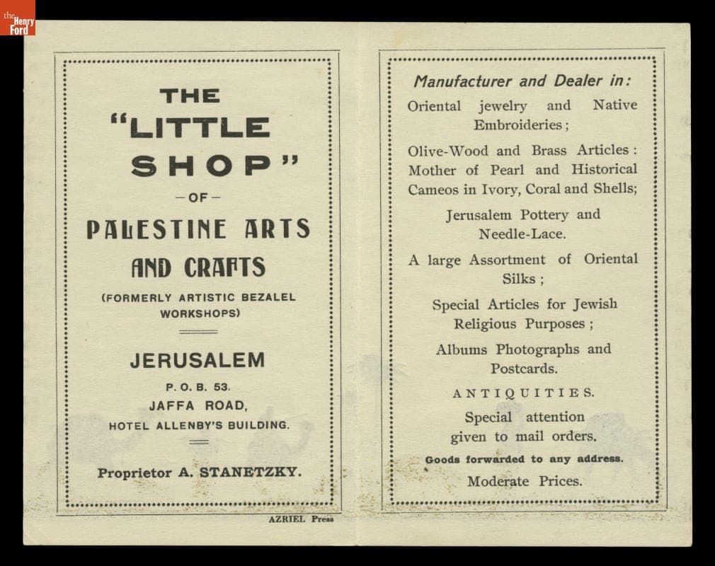 Advertising Booklet for the Little Shop of Palestine Arts and Crafts in Jerusalem, 1928