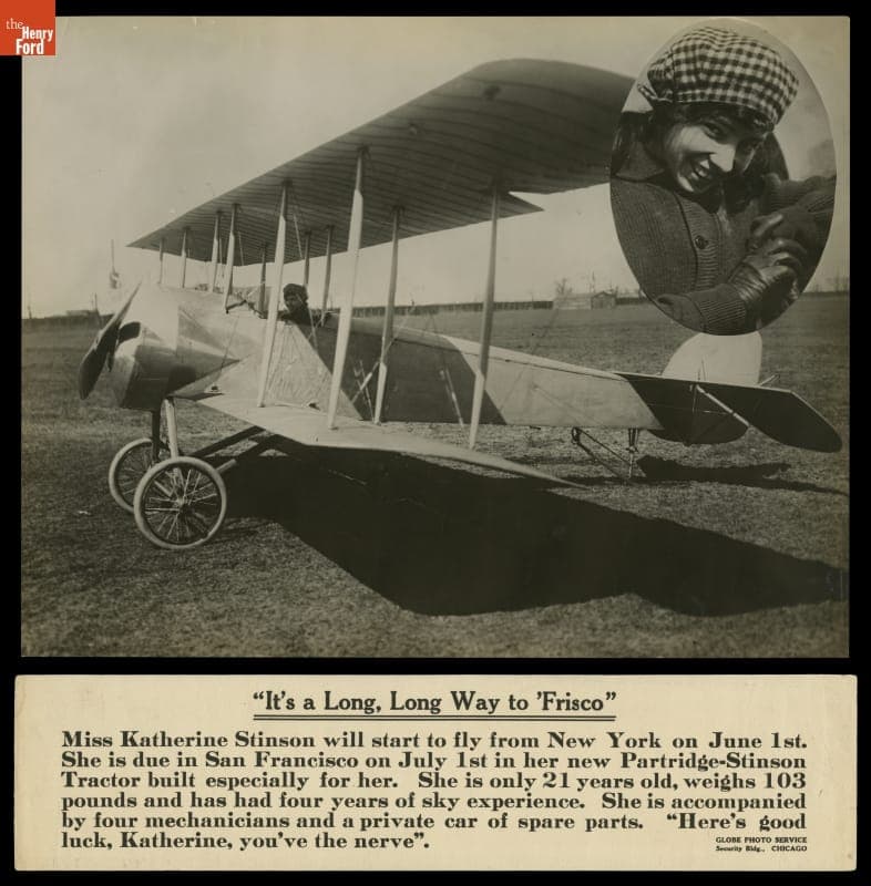 Katherine Stinson and Biplane before Transcontinental Flight, "It's a Long, Long Way To 'Frisco," 1912