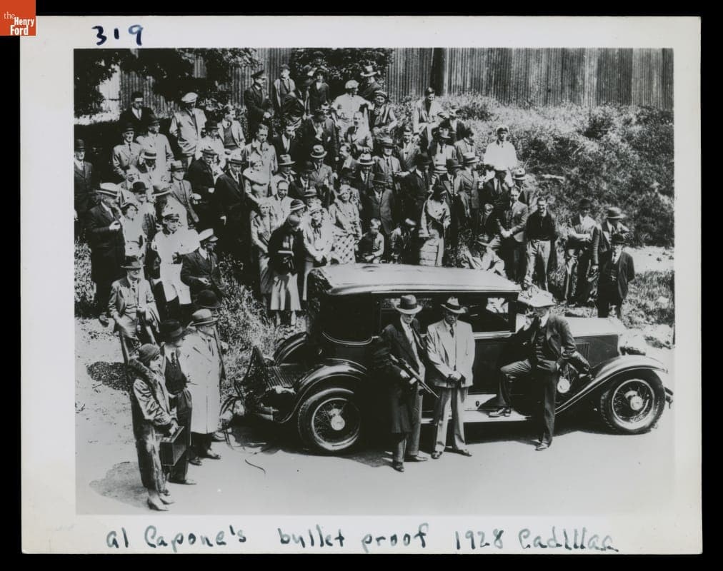 Al Capone's Bulletproof 1928 Cadillac V-8 on Display, circa 1935