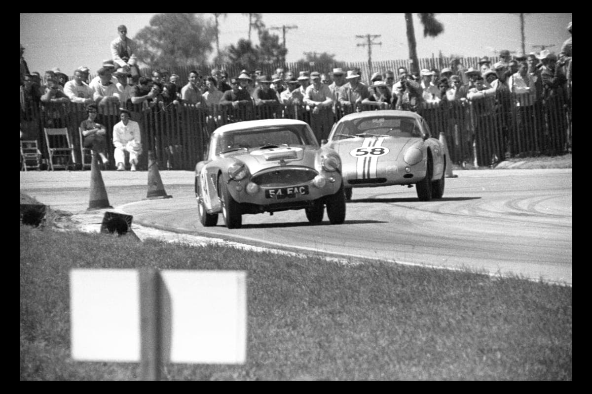 Austin-Healey and Porsche Race Cars at the 12-Hour Endurance Race, Sebring, Florida, March 1963