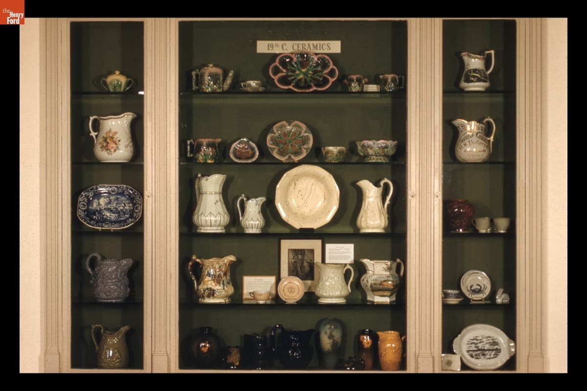 19th Century Ceramics Case in Decorative Arts Gallery in Henry Ford Museum, circa 1960