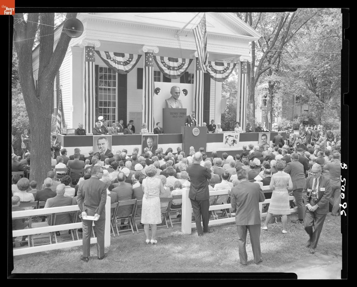 Representative John Dingell Speaking at the Henry Ford Postage Stamp Dedication in Greenfield Village, July 30, 1968