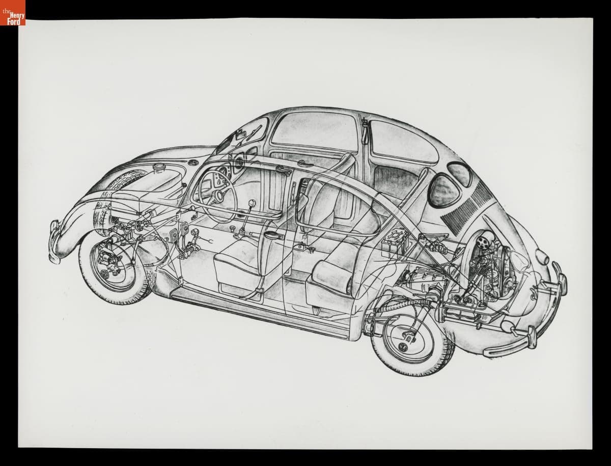 1950 Volkswagen Sedan, Overhead View Showing Interior
