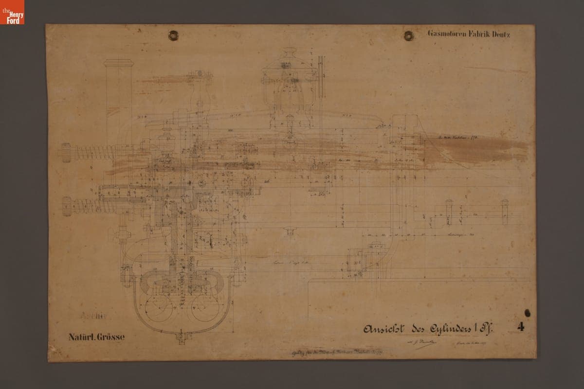 Drawing of Gas Engine by Gottlieb Daimler, 1877