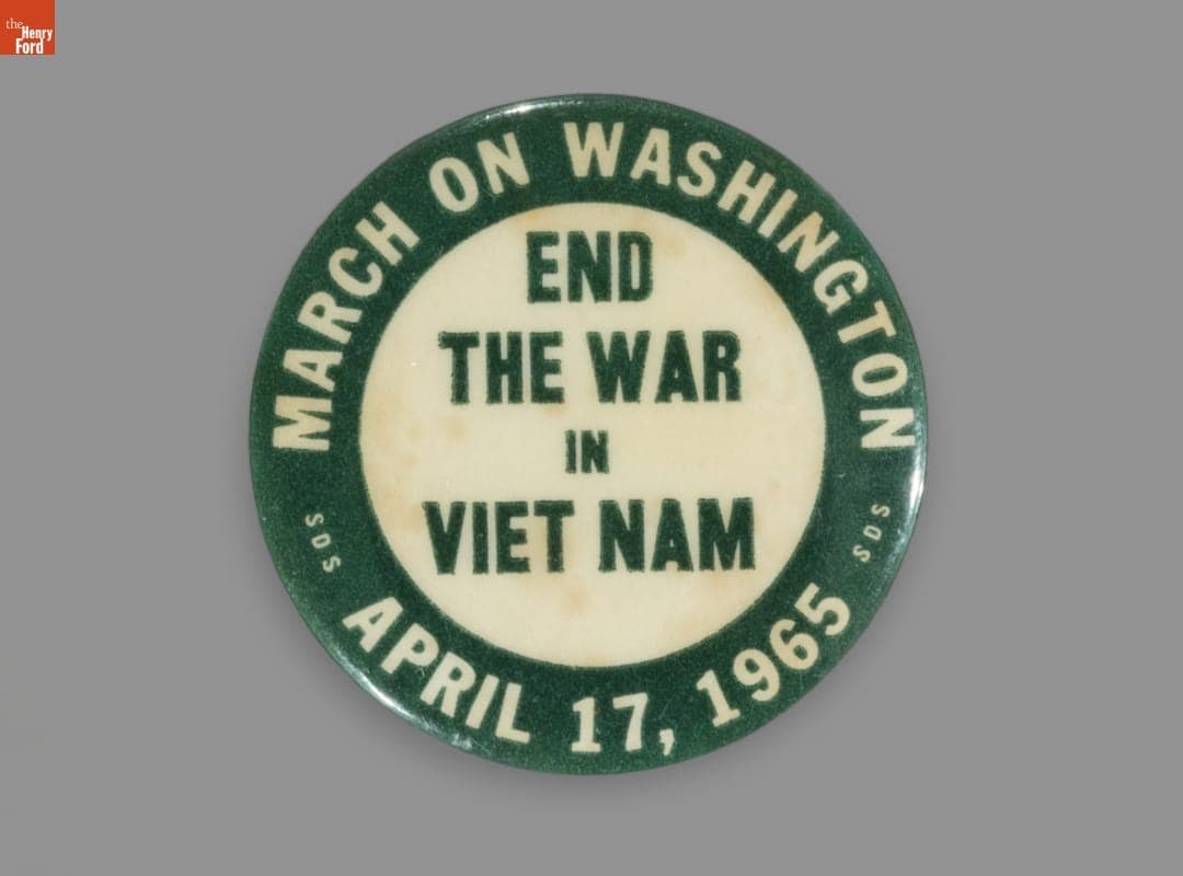 Button, "March on Washington, End the War in Vietnam, April 17, 1965"