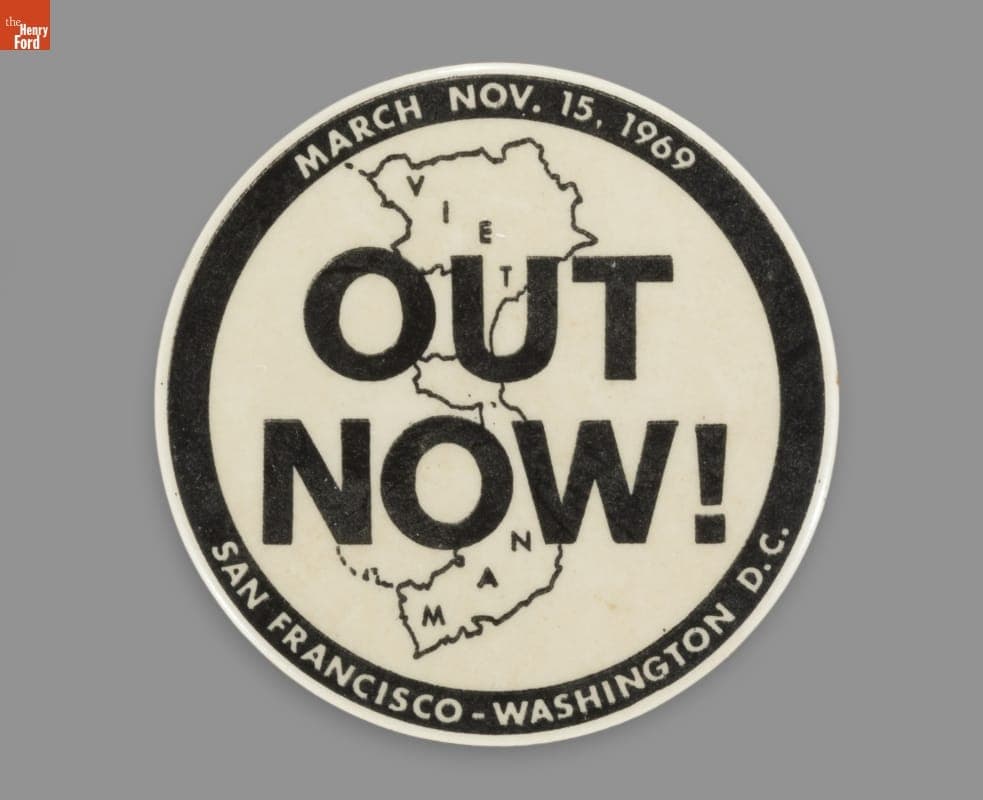 Button, "March Nov. 15, 1969 OUT NOW! San Francisco - Washington D.C.," 15 November 1969