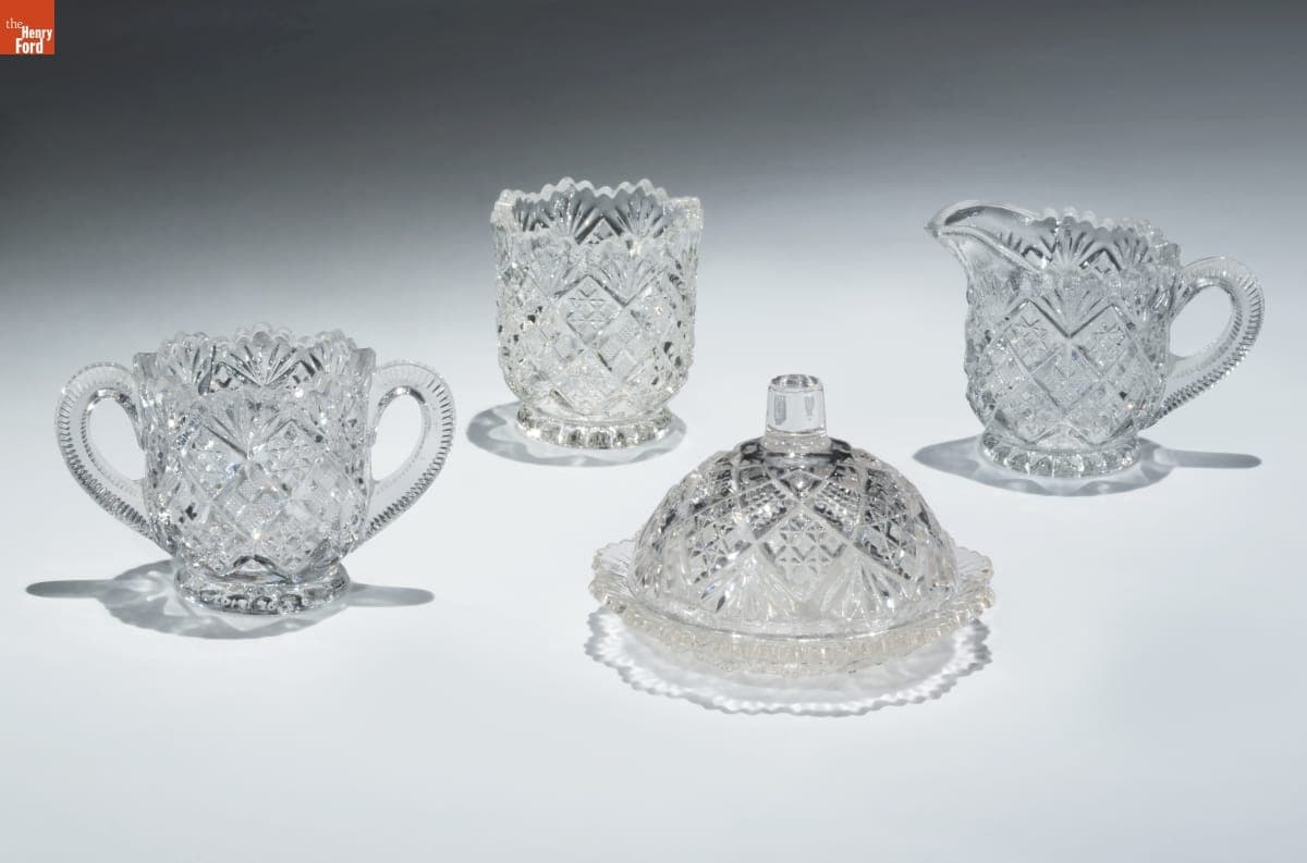 Westmoreland Glass Company "Flattened Diamond" Toy Tableware Set, circa 1890
