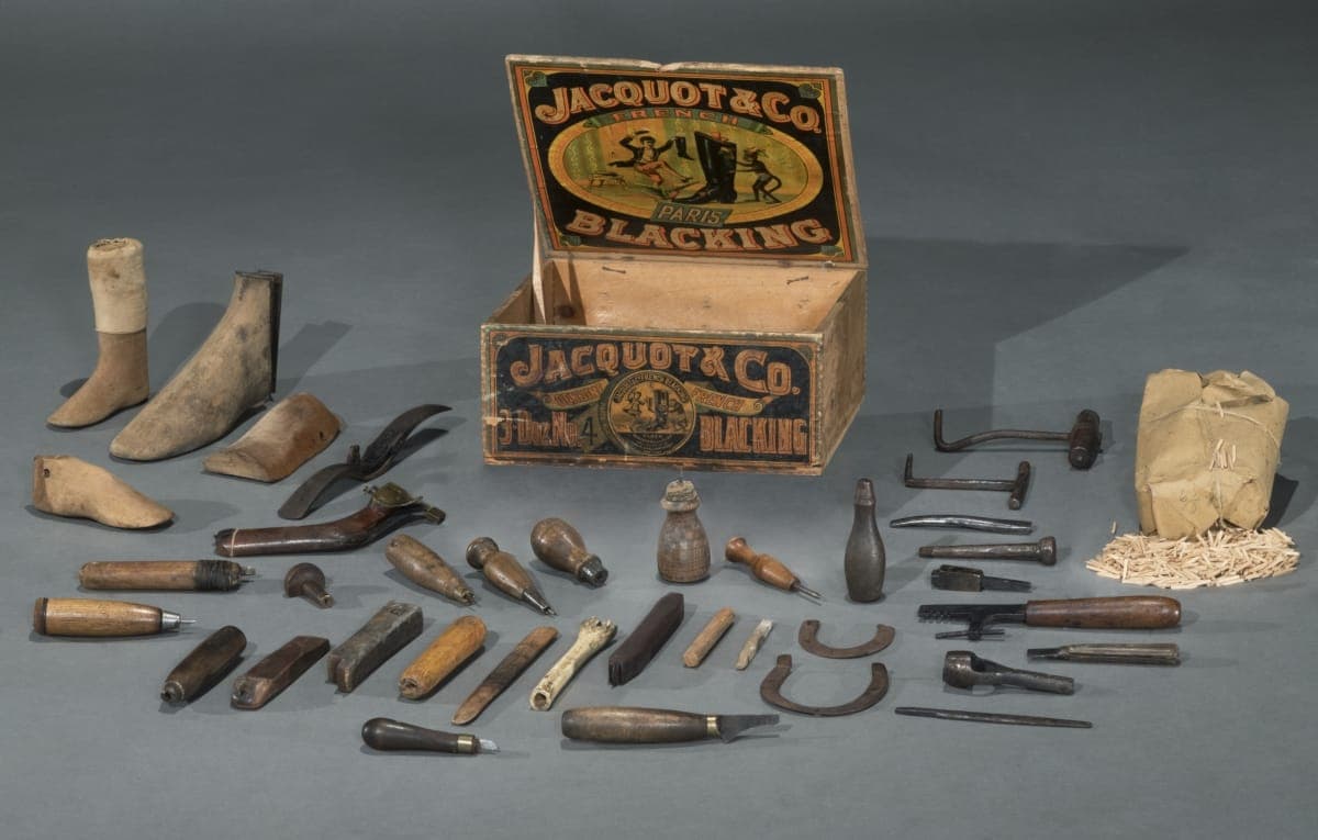 Jacquot & Co. French Blacking Box with Shoemaker's Tools, 1875-1900