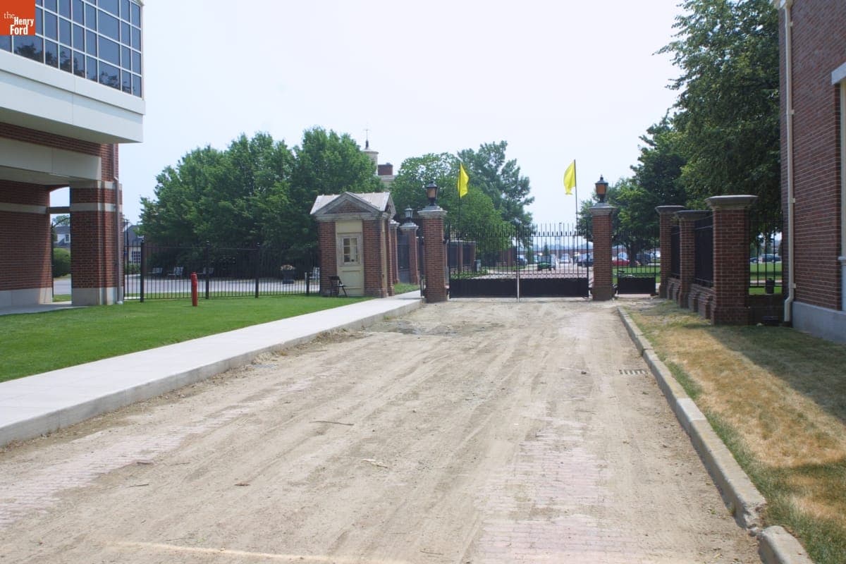 Approach to the Village Gatehouse during the Greenfield Village Restoration Project, June 2002