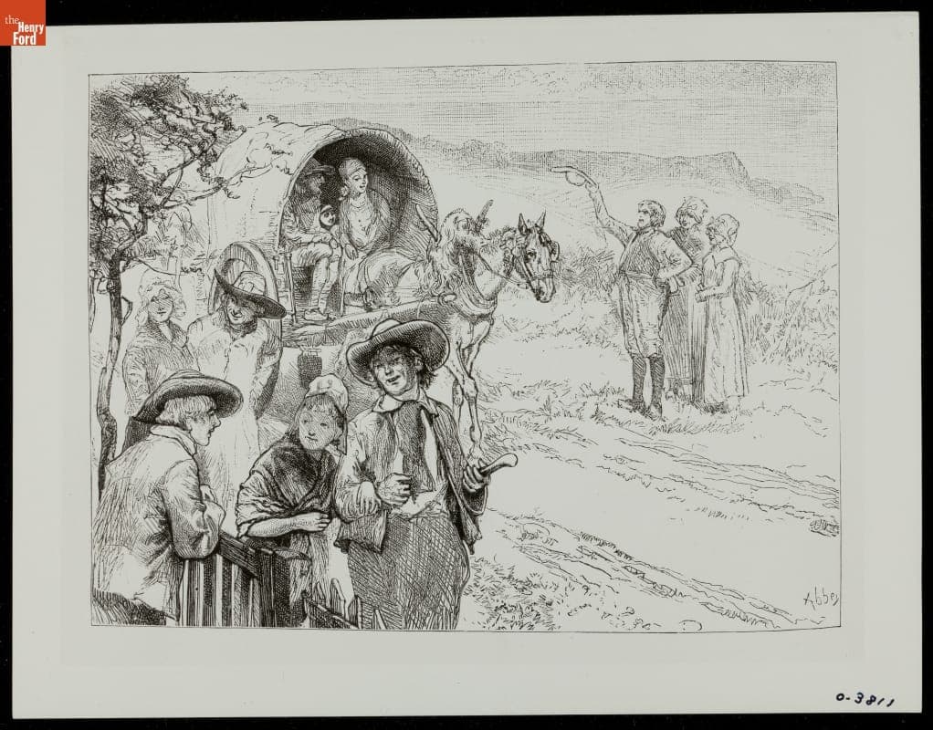 Sketch Showing a Covered Wagon during Westward Migration. circa 1830