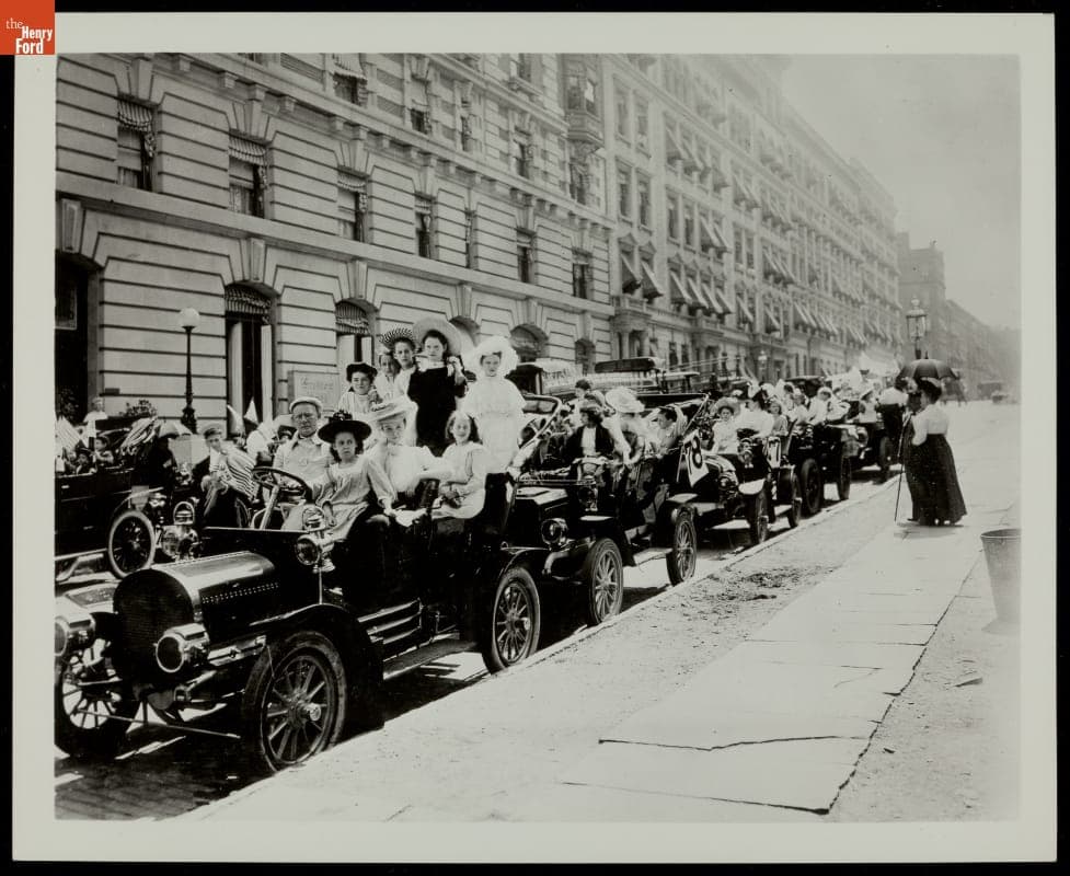 Children in Automobiles on a City Street Ready for a Procession, circa 1908
