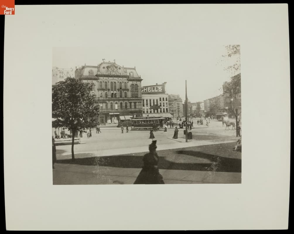 Street scene showing Detroit Opera House, circa 1890