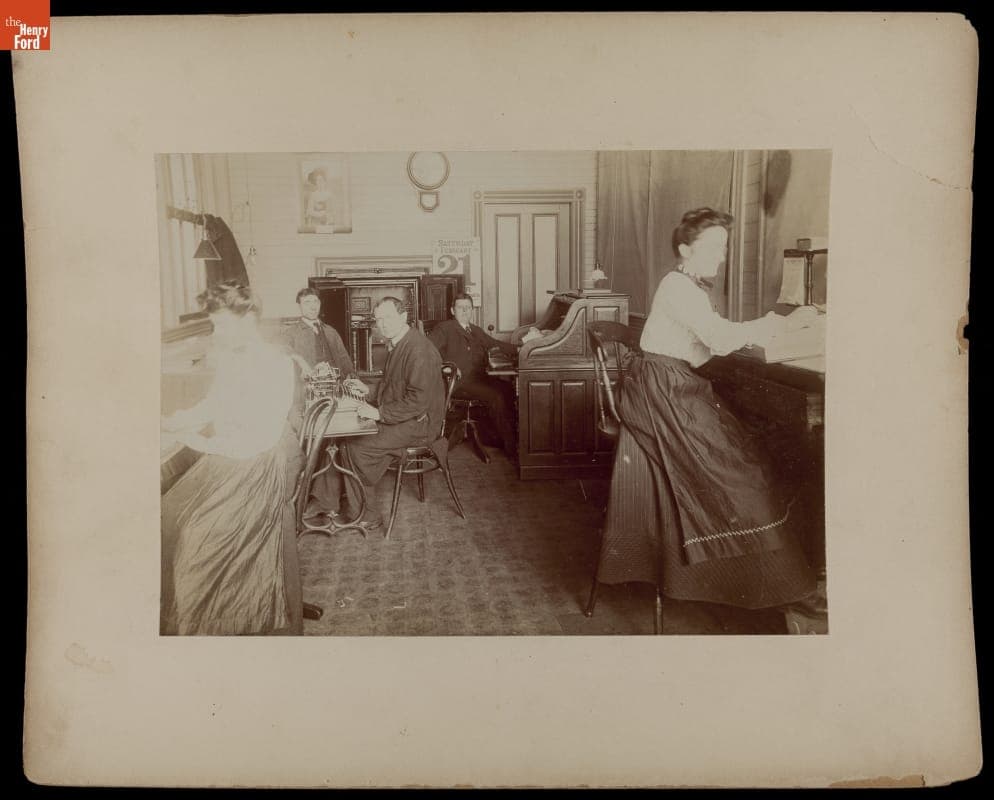 Men and Women Working in a Shoe Factory Office, Boston, Massachusetts, 1903