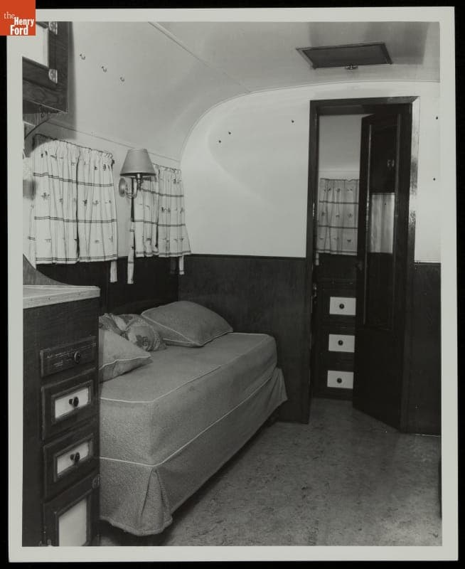 Interior View of Charles Lindbergh's 1935 Stagecoach Trailer, 1958