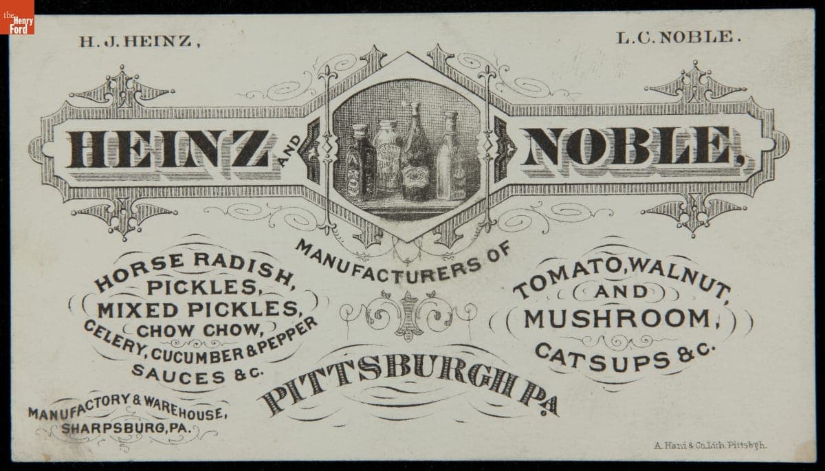 Trade Card for Heinz & Noble, circa 1872