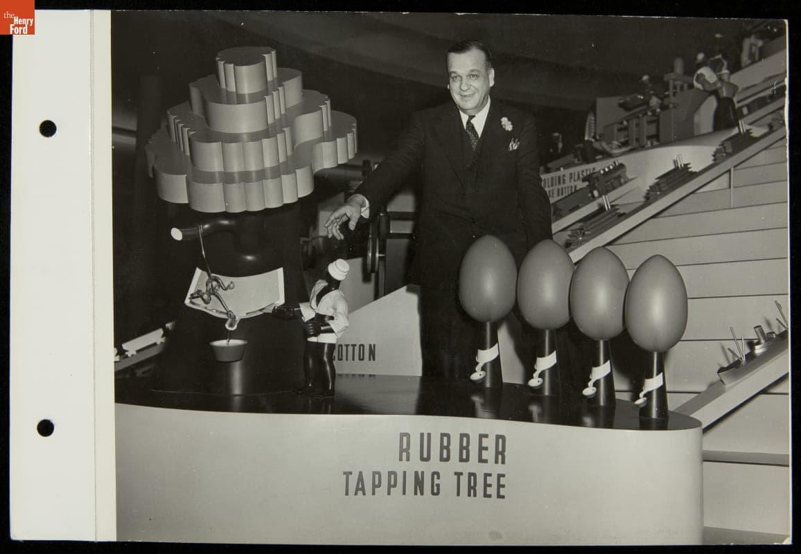 George Fielding Elliot at "Ford Cycle of Production" Display, Ford Exposition, New York World's Fair, 1939
