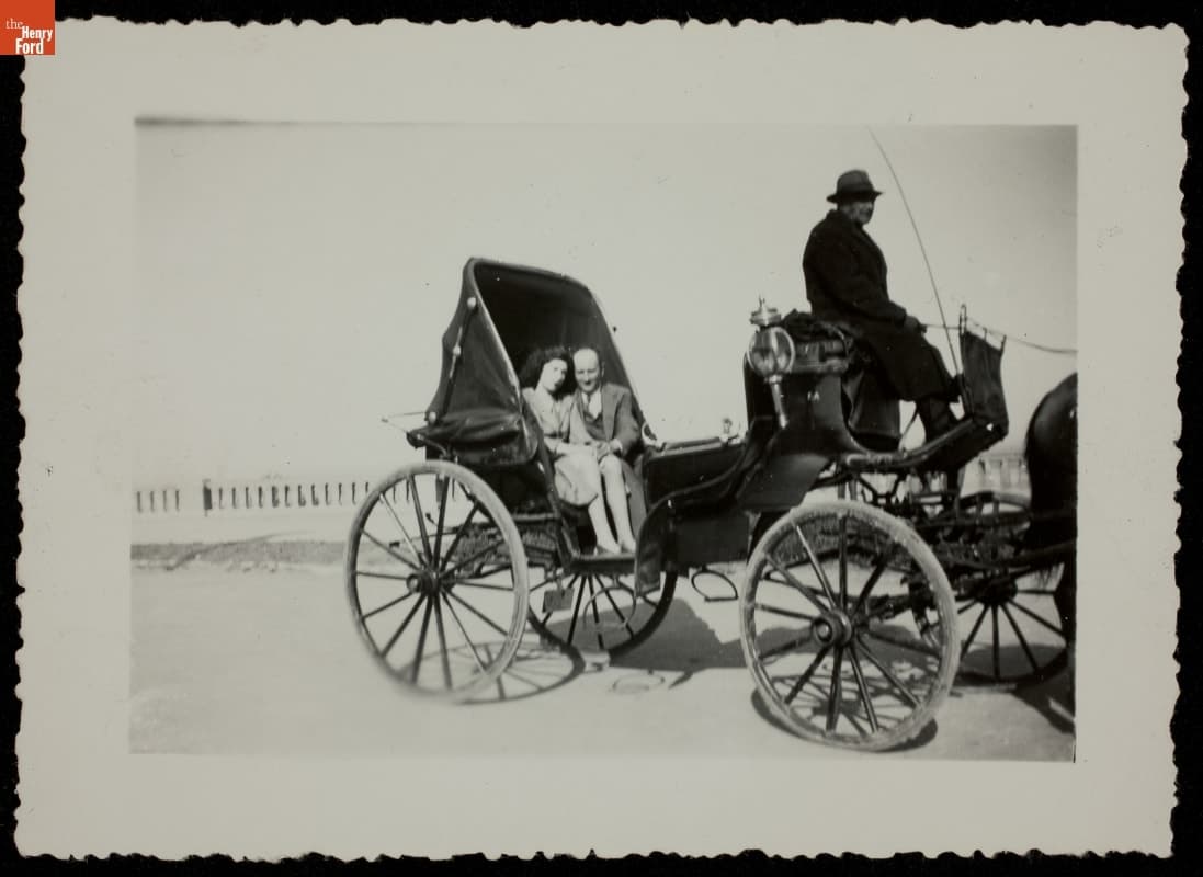 Tourists Posing in Horse-Drawn Carriage, circa 1950
