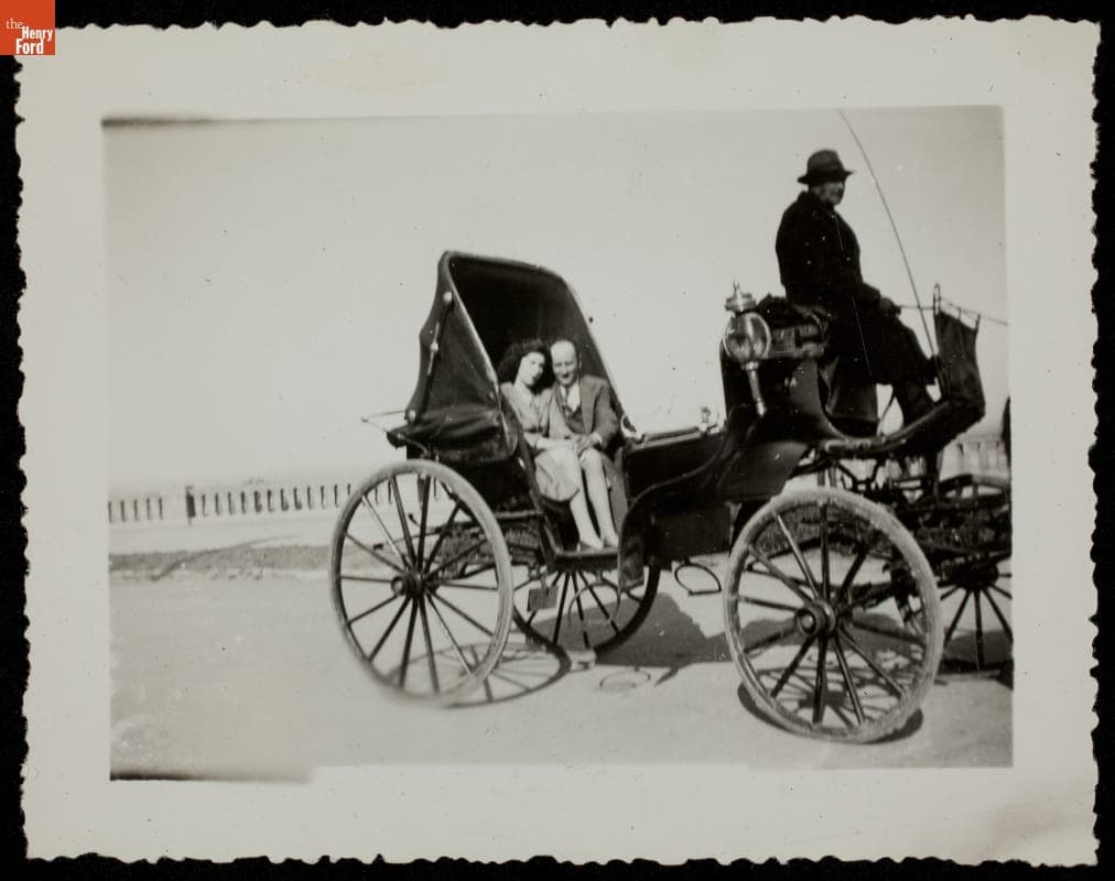 Tourists Posing in Horse-Drawn Carriage, circa 1950