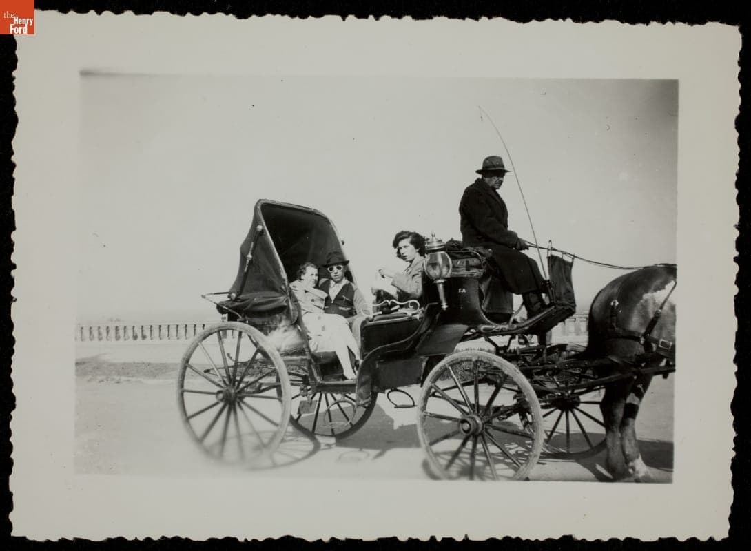Tourists Posing in Horse-Drawn Carriage, circa 1950