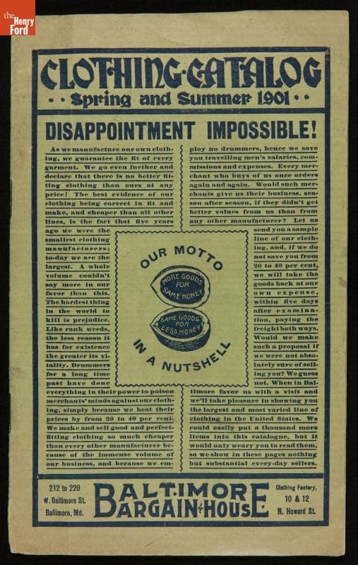 Baltimore Bargain House Clothing Sales Catalog, Spring and Summer, 1901