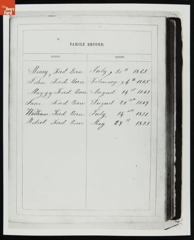 Births of Henry Ford and His Siblings Recorded in a Family Bible, 1863-1873