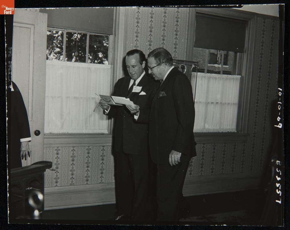 H. J. Heinz II and Henry Ford II inside Heinz House at Greenfield Village, October 10, 1969