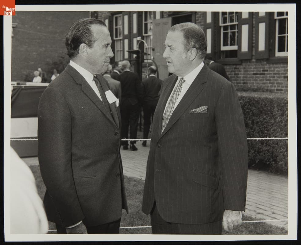 H. J. Heinz II and Henry Ford II outside Heinz House at Greenfield Village, October 10, 1969