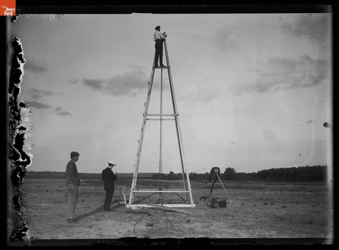 Preparing the Wright Flyer's Launching Derrick, France, 1908-1909