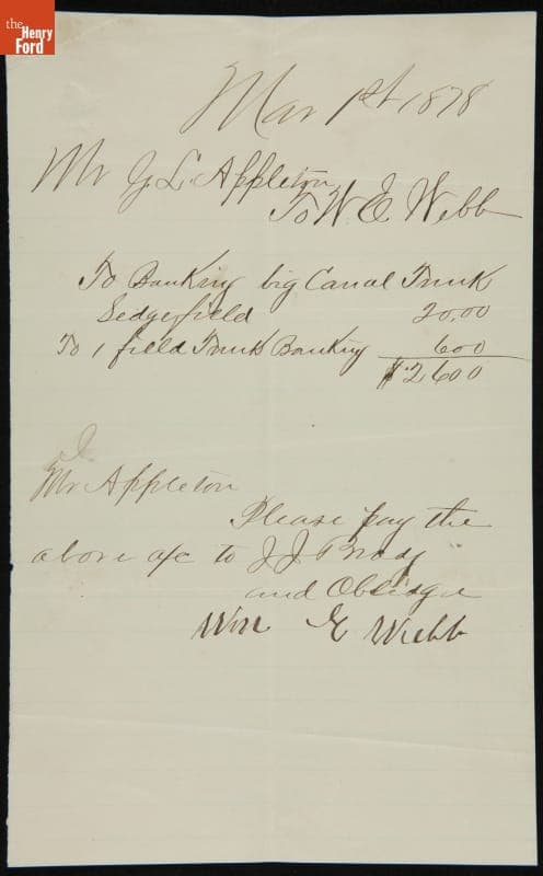 Account of George L. Appleton with William G. Webb, March 1, 1878