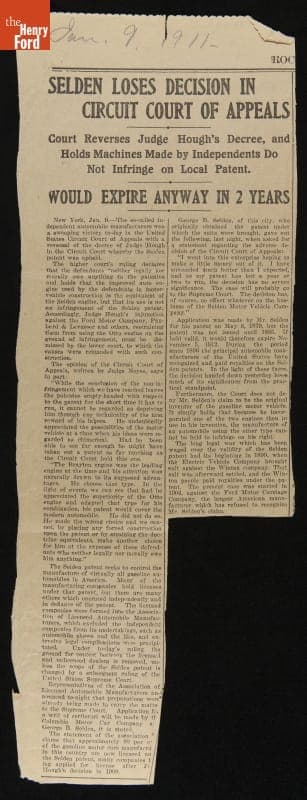 "Selden Loses Decision in Circuit Court of Appeals," 1911