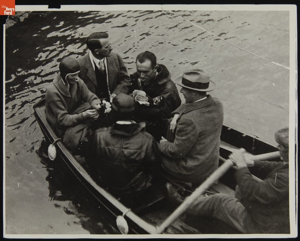 Amelia Earhart and the "Friendship" Crew Brought Ashore at Burry Port after the Transatlantic Flight, June 18, 1928