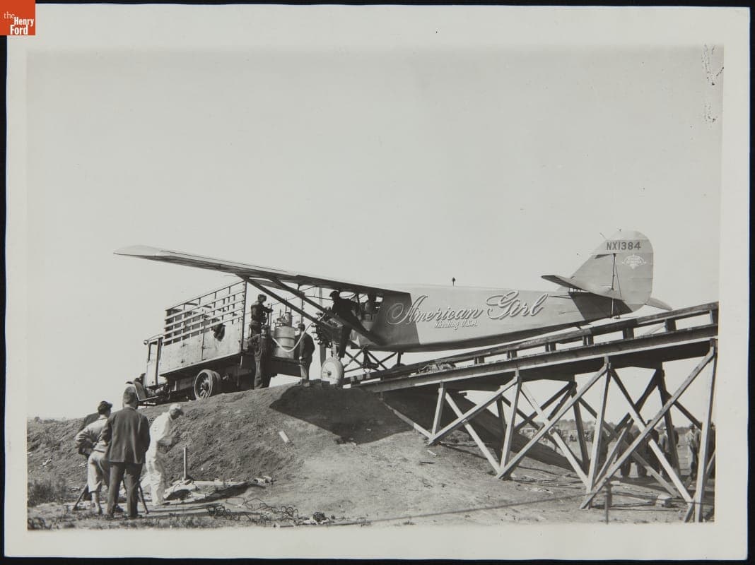 Ruth Elder's Airplane, the "American Girl," Fueling up before Take-off, October 11, 1927