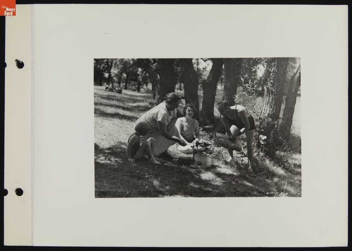 Roasting Chicken over Ford Charcoal Briquets, 1934