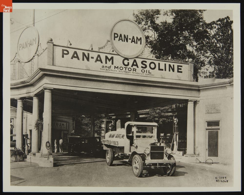 Mack AB Tank Truck at a Pan-Am Gas Station, August 1925