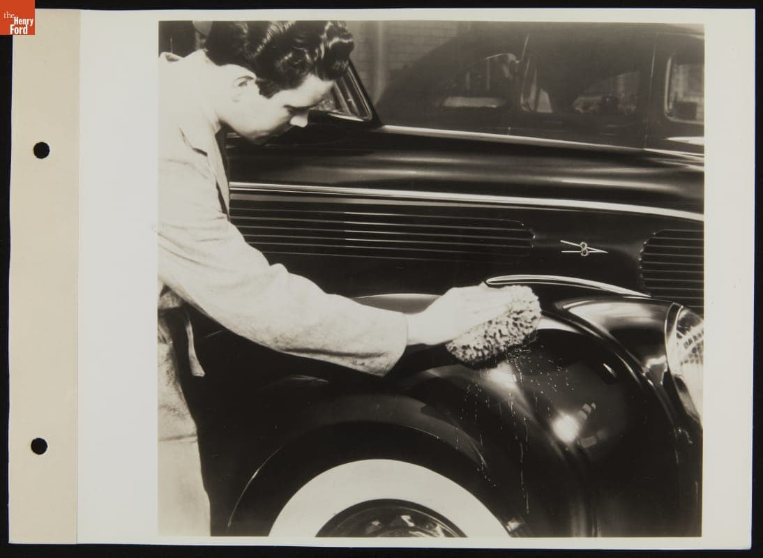 Service Attendant Washing Ford V-8 Car, March 1938
