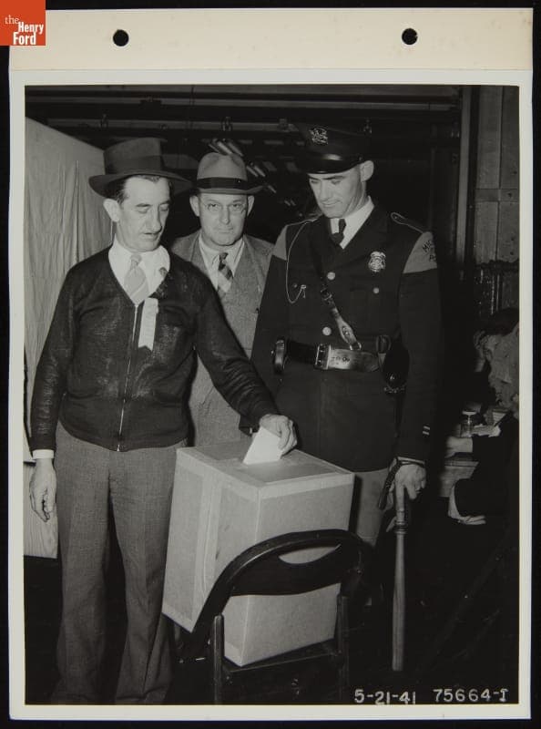 Men Voting in NLRB Election, Ford Rouge Plant, May 1941