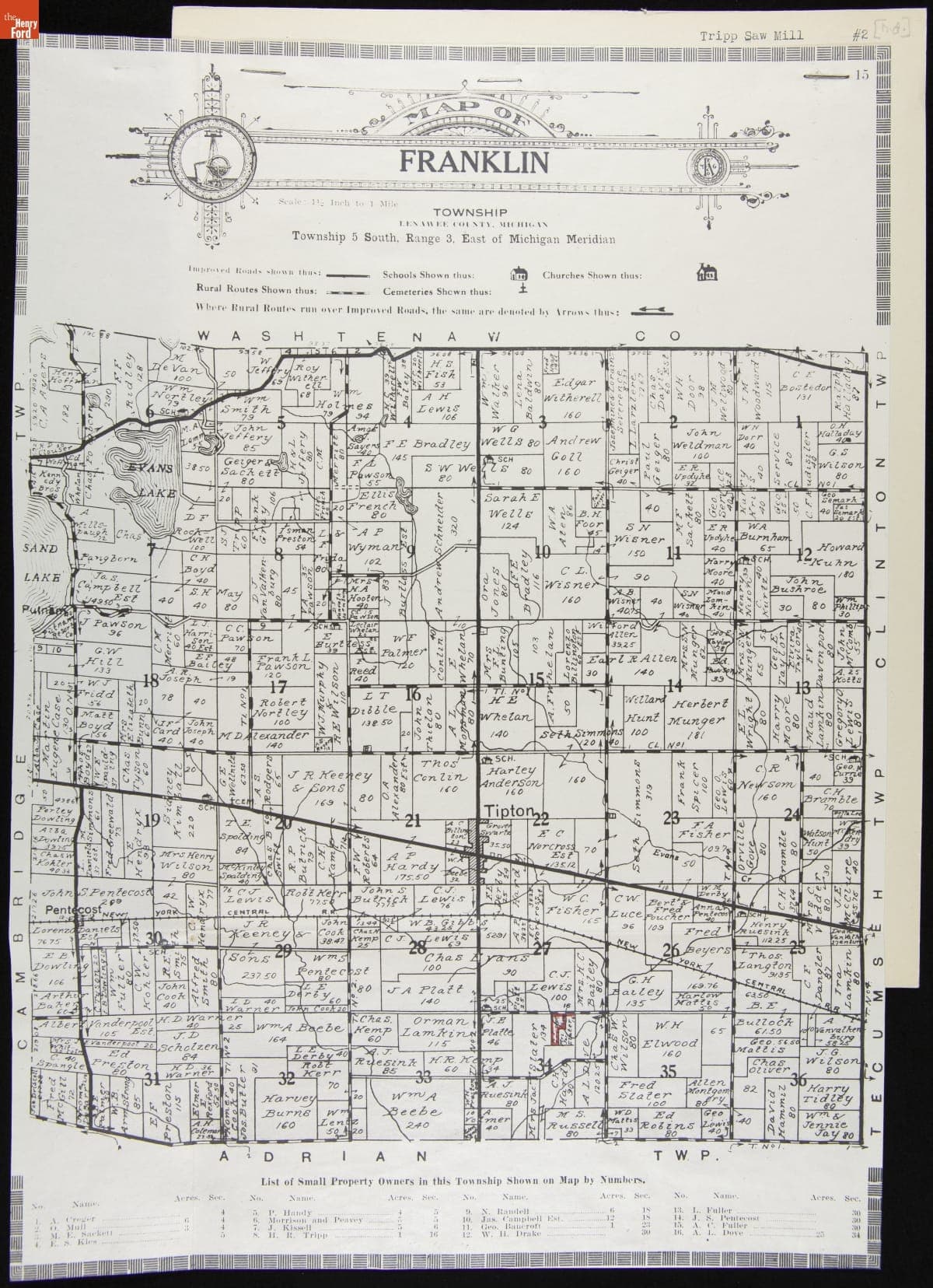 Map of Franklin Township, Michigan, 1913-1926