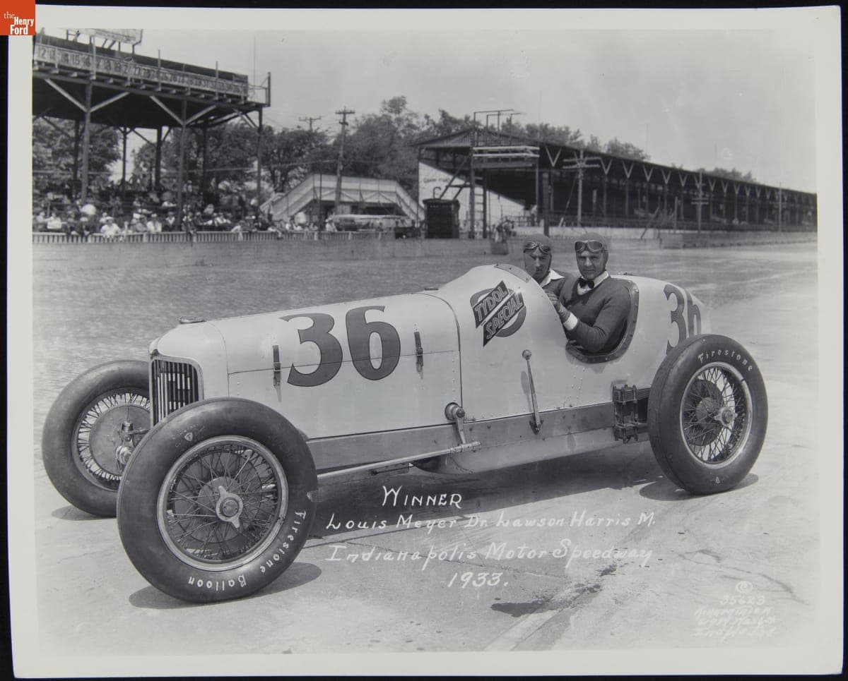 Winners of the 1933 Indianapolis 500, Driver Louis Meyer and Mechanic Lawson Harris, in #36 Tydol Special