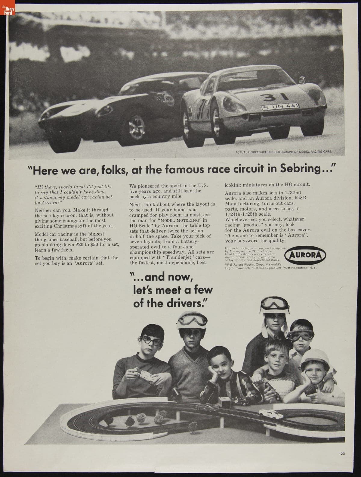Advertisement for Aurora Brand Model Racing Sets, 1965