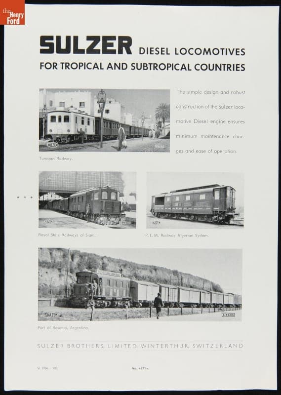 Sulzer Brothers Limited Advertising Flier, 1934, "Sulzer Diesel Locomotives For Tropical And Subtropical Countries"