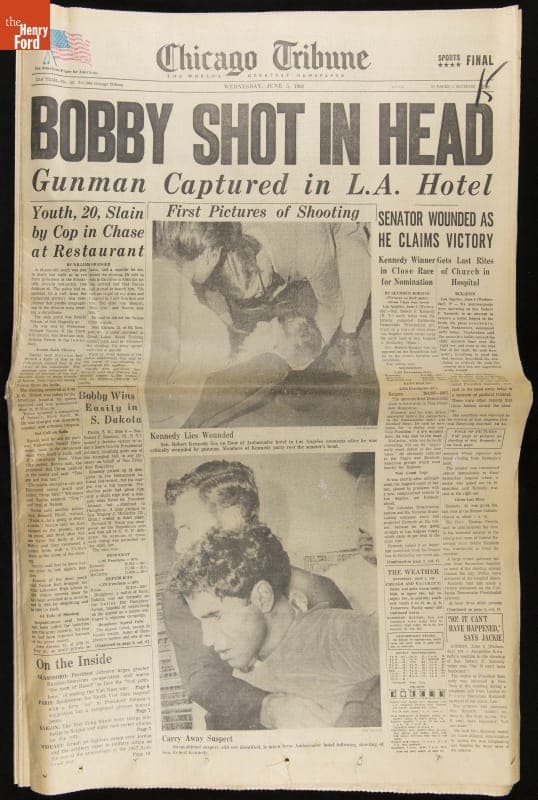 Chicago Tribune Newspaper, June 5, 1968, "Bobby Shot in Head"