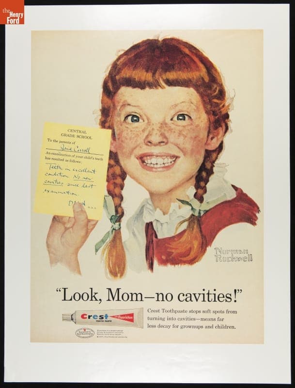Advertising Poster for Crest Toothpaste with Norman Rockwell Illustration, "Look Mom-No Cavities!," 1957