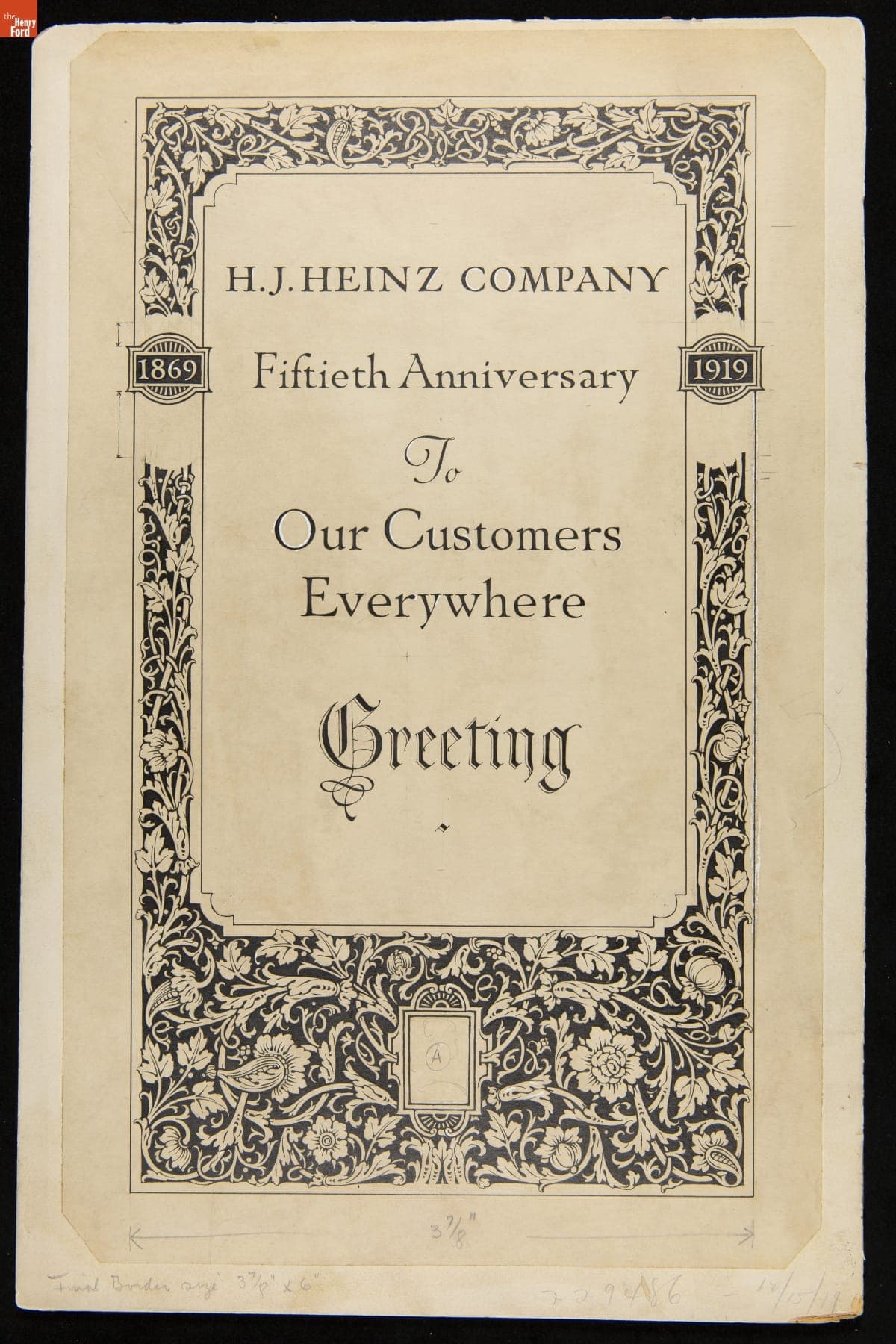 Layout for Heinz 50th Anniversary New Years Greeting Card, December 18, 1919