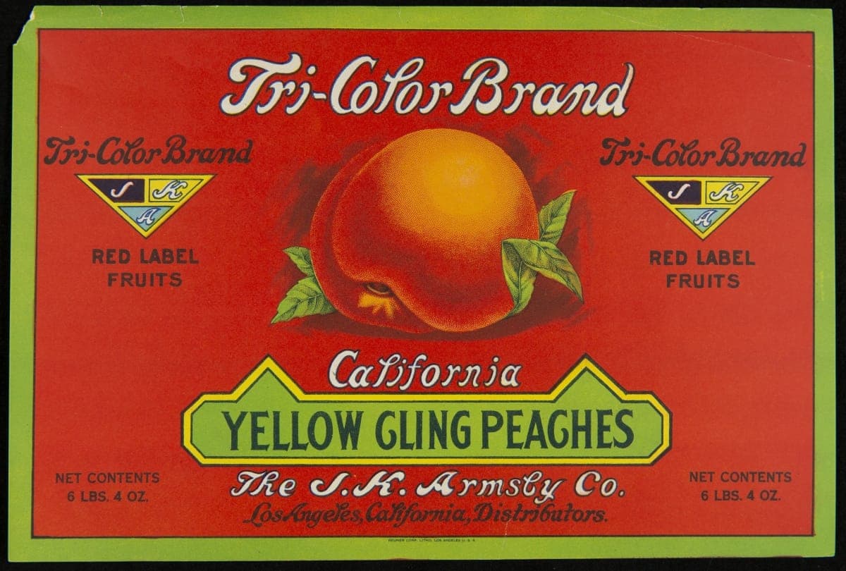Crate Label, "Tri-Color Brand Peaches," 1920-1940