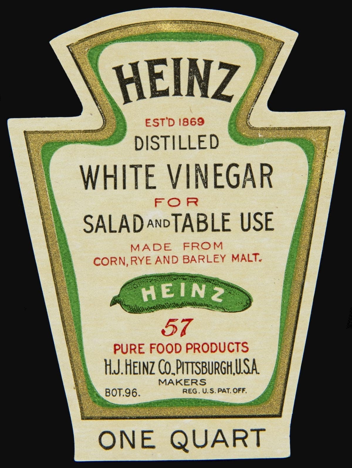 Label, "H. J. Heinz Brand Distilled White Vinegar," 1888-1940