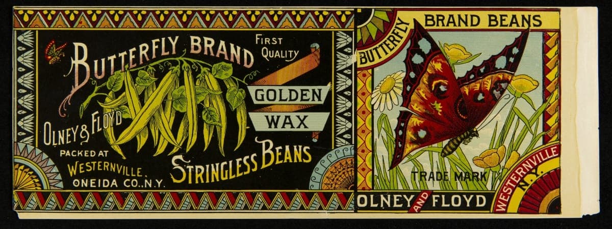 Can Label, "Butterfly Brand Stringless Beans," circa 1880