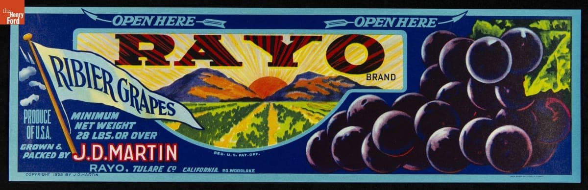 Crate Label, "Rayo Brand Ribier Grapes," 1925