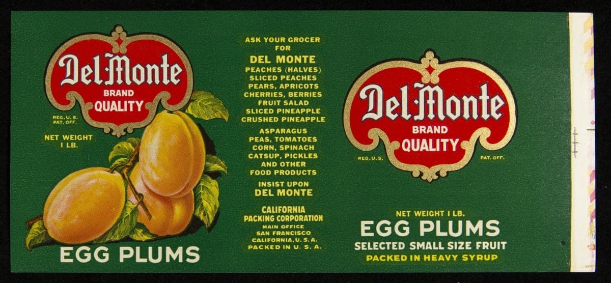 Can Label, "Del Monte Brand Egg Plums," 1920-1930