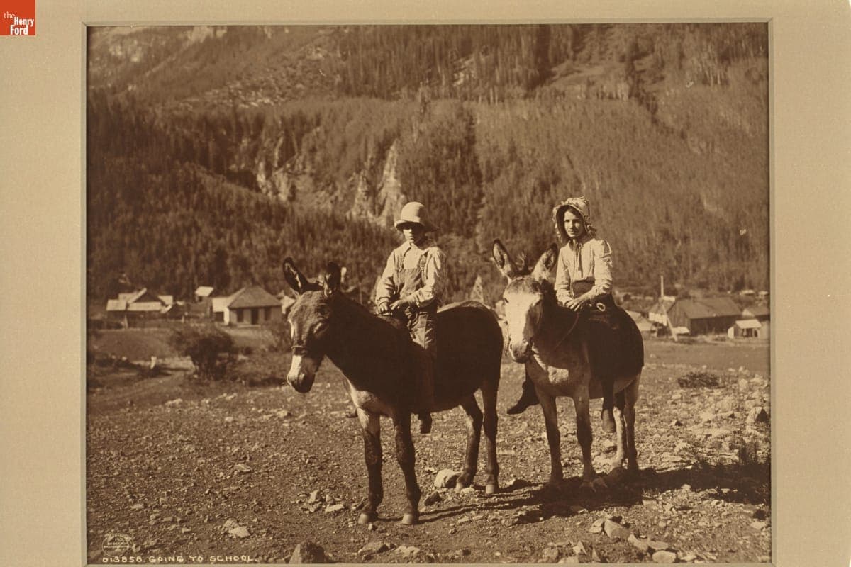 Children Riding Donkeys, "Going to School," circa 1885