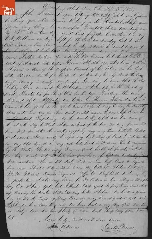 Letter by George M. Dewees, September 3, 1864